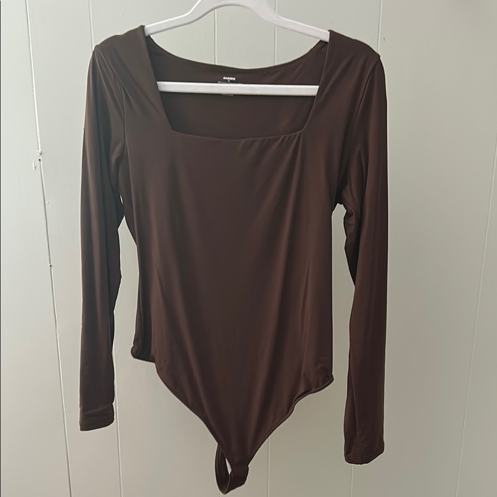 Fitted Brown Long Sleeve Bodysuit